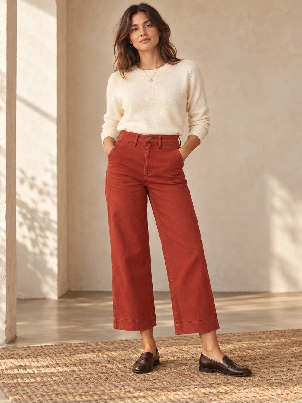 Madewell Slim Emmett Wide Leg Crop Pants Russet Size 27 US Cotton